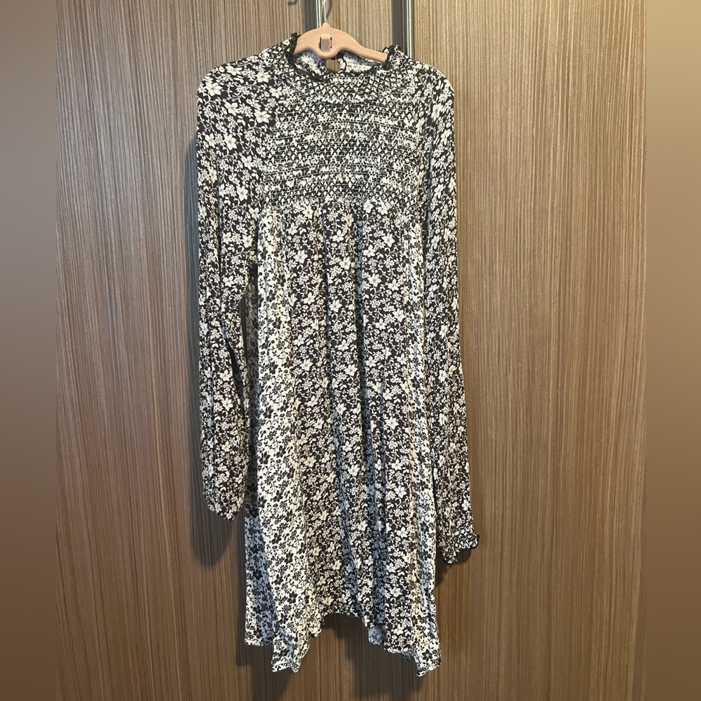 Peek Kids Little Girls Black White & Gray Floral Long Sleeve Dress Size 8